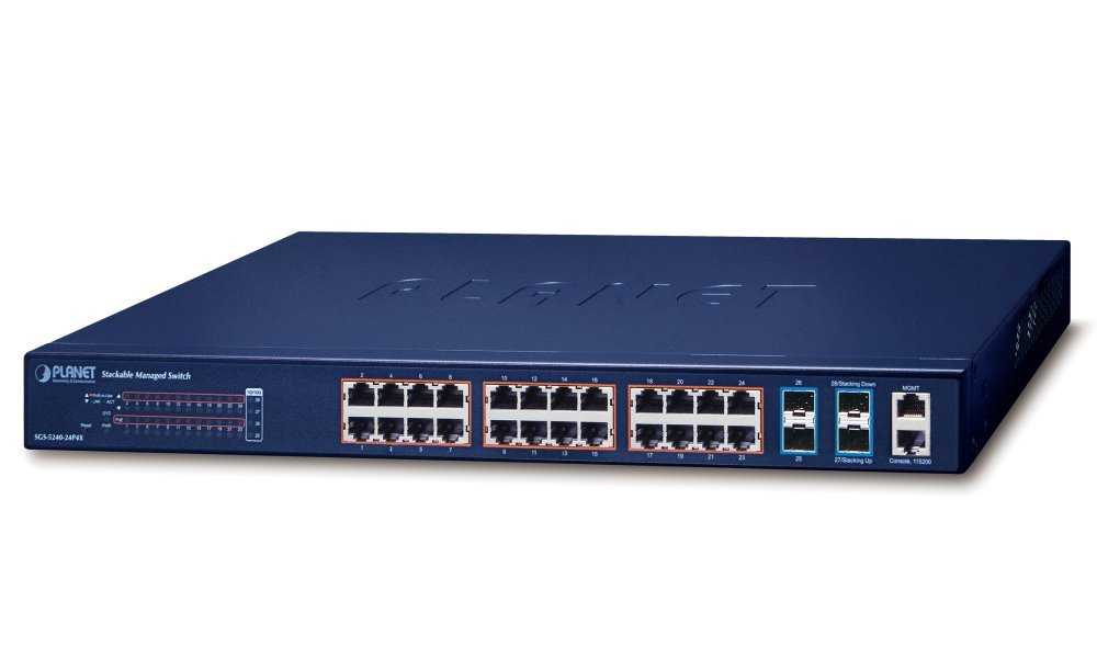 Planet SGS-5240-24P4X L3 switch, 24x1Gb, 4x10Gb SFP+, 24x PoE 802.3at 370W, HW/IP stack