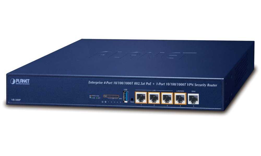 Planet VR-300P Enterprise router/firewall VPN/VLAN/QoS/HA/AP kontroler, 2xWAN(SD-WAN), 3xLAN, 4xPOE 120W