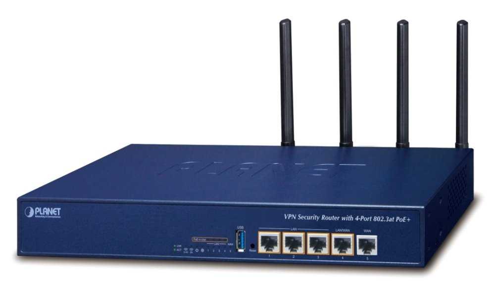 Planet VR-300PW5 Enterprise router/firewall VPN/VLAN/QoS/HA/AP kontroler, 2xWAN(SD-WAN), 3xLAN, 4xPOE 120W, WiFi802.11ac