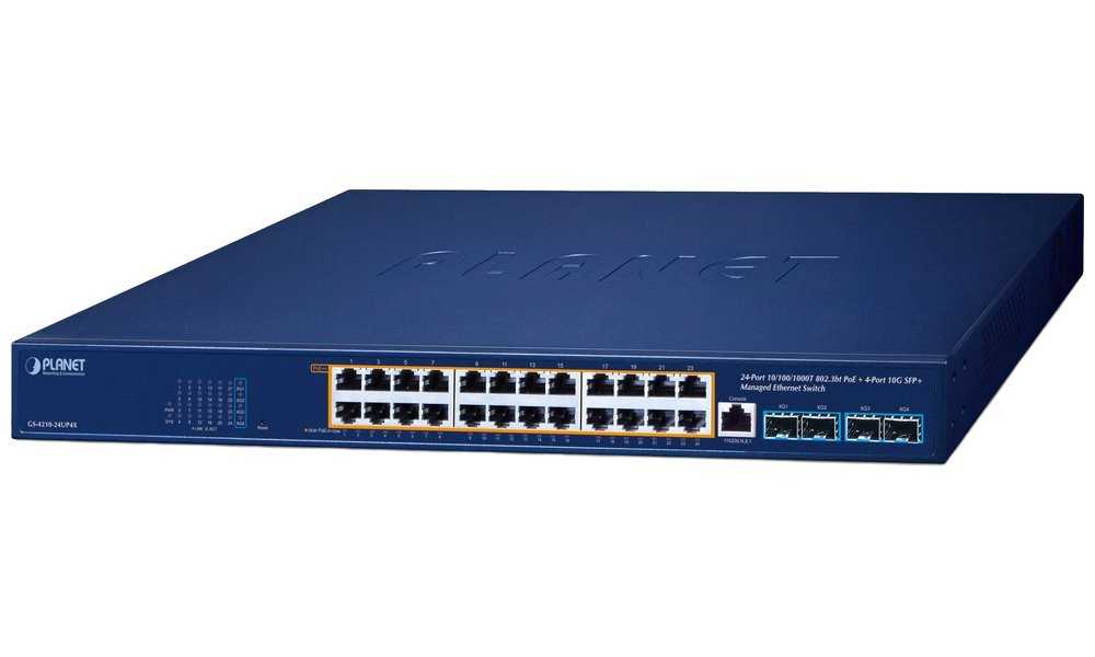 Planet GS-4210-24UP4X L2/L4 switch, 24x1Gb, 4x10Gb SFP+, 24x PoE++ 802.3bt 720W, NMS, QoS