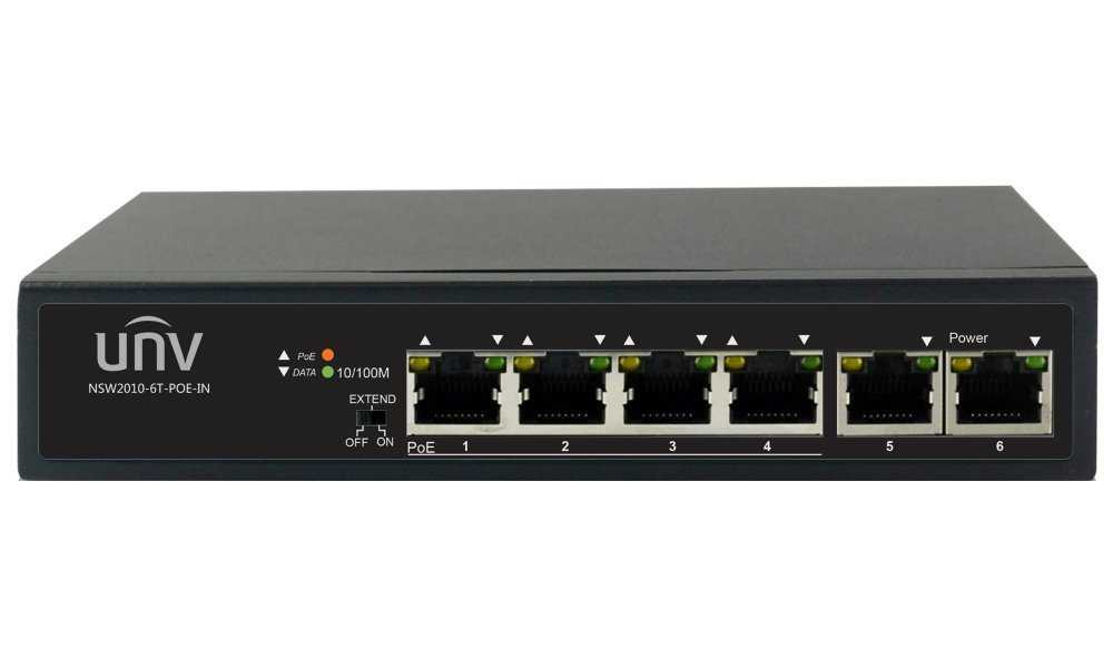 UNV Switch NSW2010-6T2GC-POE-IN / 6x 100Mbps RJ-45/ 1.2Gbps/ 0.90Mpps/ 4x PoE 802.3at/af