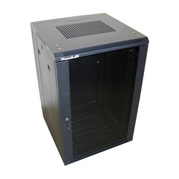 XtendLan 18U/600x600 stojanový, černý, skleněné dveře, plná záda