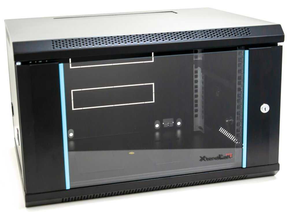 XtendLan 6U/600x450, na zeď, jednodílný, skleněné dveře, černý