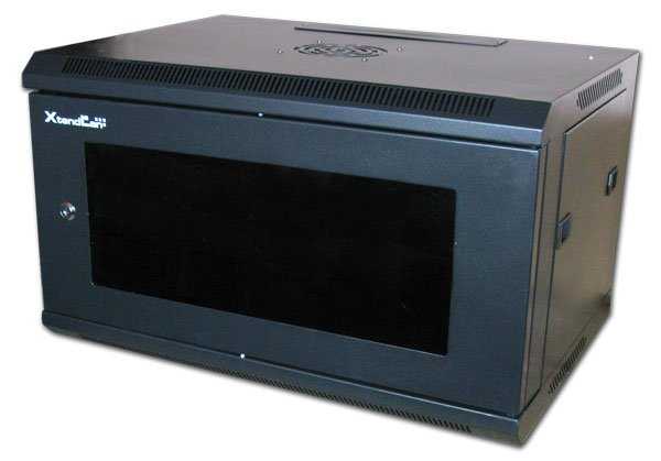 XtendLan 6U/600x600, na zeď, jednodílný, rozložený, skleněné dveře, černý