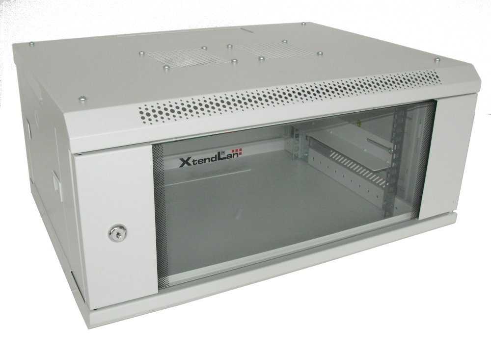 XtendLan 4U/600x450, na zeď, jednodílný, skleněné dveře, šedý