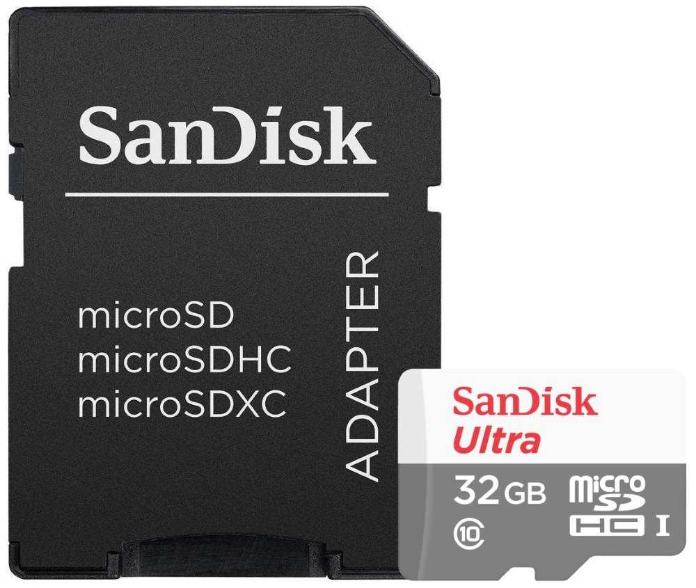 SanDisk Ultra 32GB microSDHC / CL10 UHS-I  / Rychlost až 100MB/s / vč. adaptéru