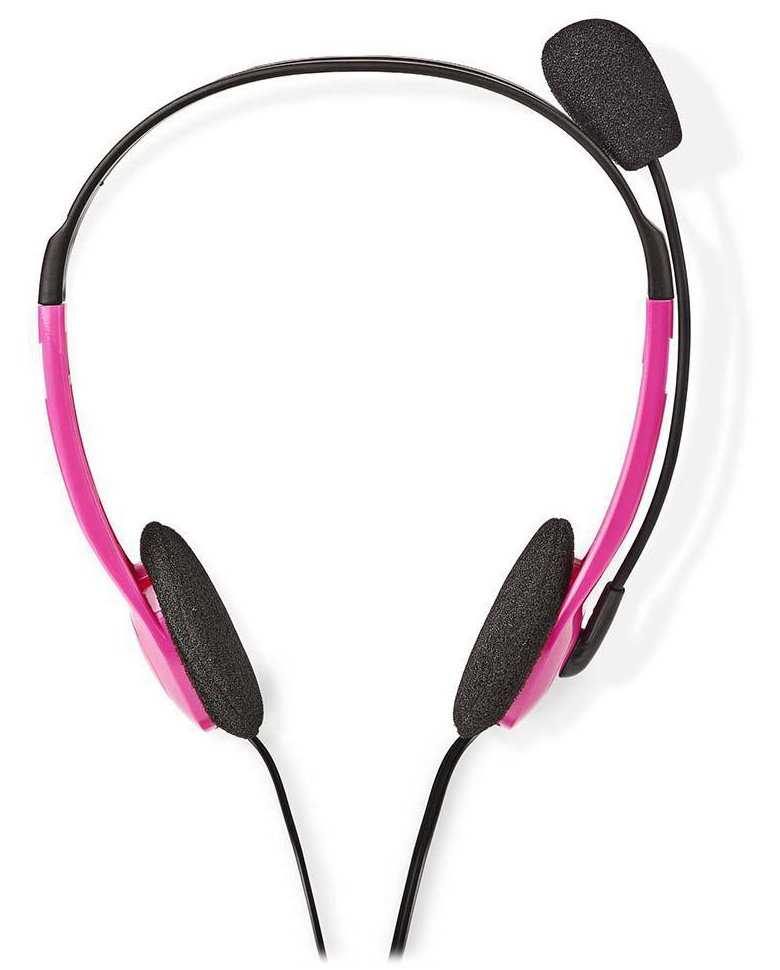 NEDIS headset CHST100PK/ drátová sluchátka + mikrofon/ 2x 3,5 mm jack/ kabel 2 m/ růžový