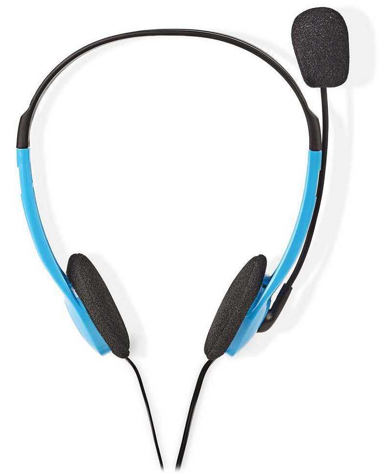 NEDIS headset CHST100BU/ drátová sluchátka + mikrofon/ 2x 3,5 mm jack/ kabel 2 m/ modrý