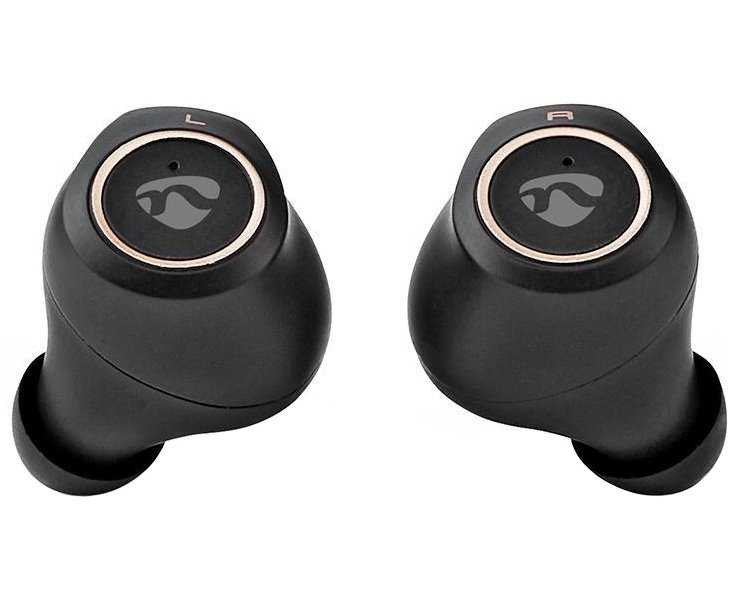 NEDIS bezdrátová sluchátka + mikrofon/ výdrž 3 hodiny/ ovládání dotykem/ nabíjecí pouzdro/ hlasového ovládání/ černé