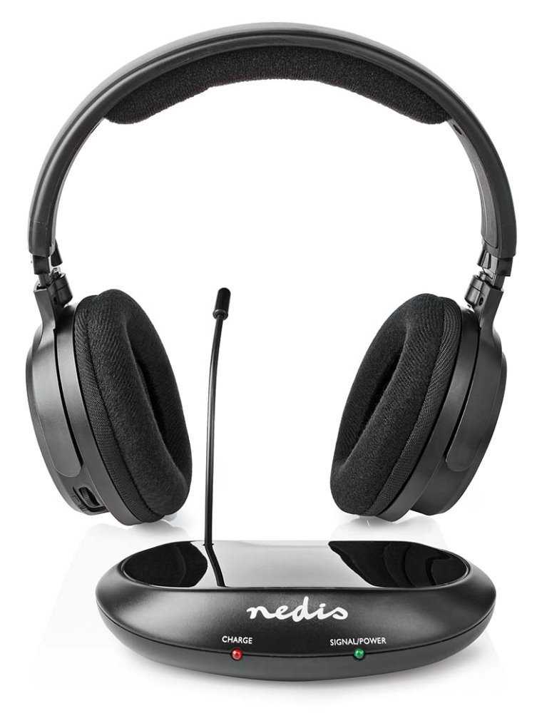 NEDIS bezdrátová TV sluchátka/ RF/ na uši/ výdrž 11 hodin/ rozsah 100 m/ digitální zvuk/ vyvážení zvuku/ černé
