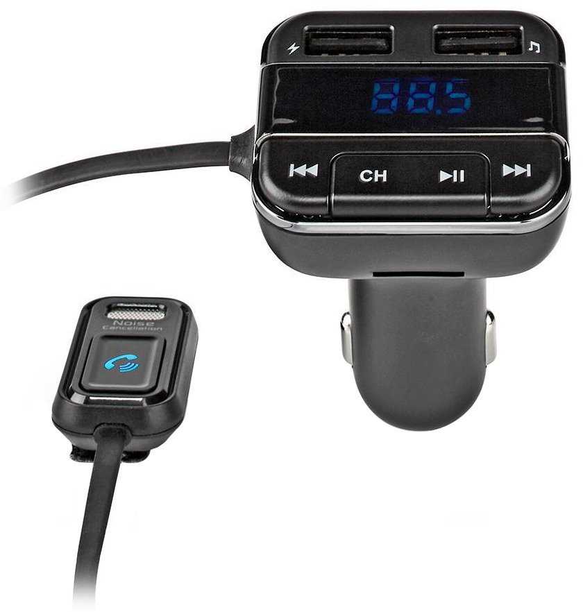 NEDIS FM Transmitter do auta/ Hands free volání/ 0.8 "/ LED obrazovka/ Bluetooth 5.0/ 12 - 24 V DC/ 2.4 A/ 2x USB/ černý