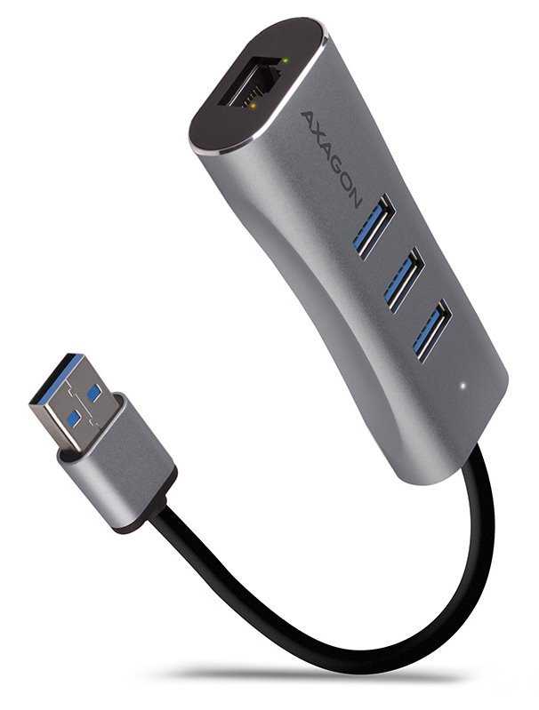 AXAGON hub USB-A / HMA-GL3AP / USB 3.2 Gen1 / 3x USB-A / 1x Micro USB / GLAN / kovové tělo / 0,2m
