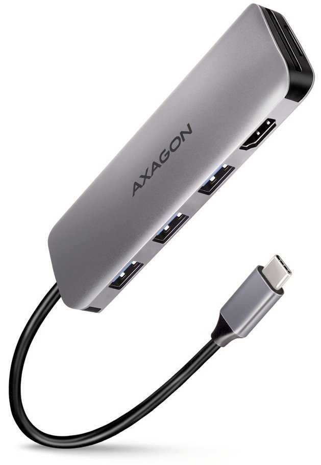 AXAGON hub USB-C 5v1 / HMC-HCR3A / USB 3.2 Gen1 / 3x USB-A / HDMI / MicroSD/SD / PowerDelivery / kovové tělo / 0,2m