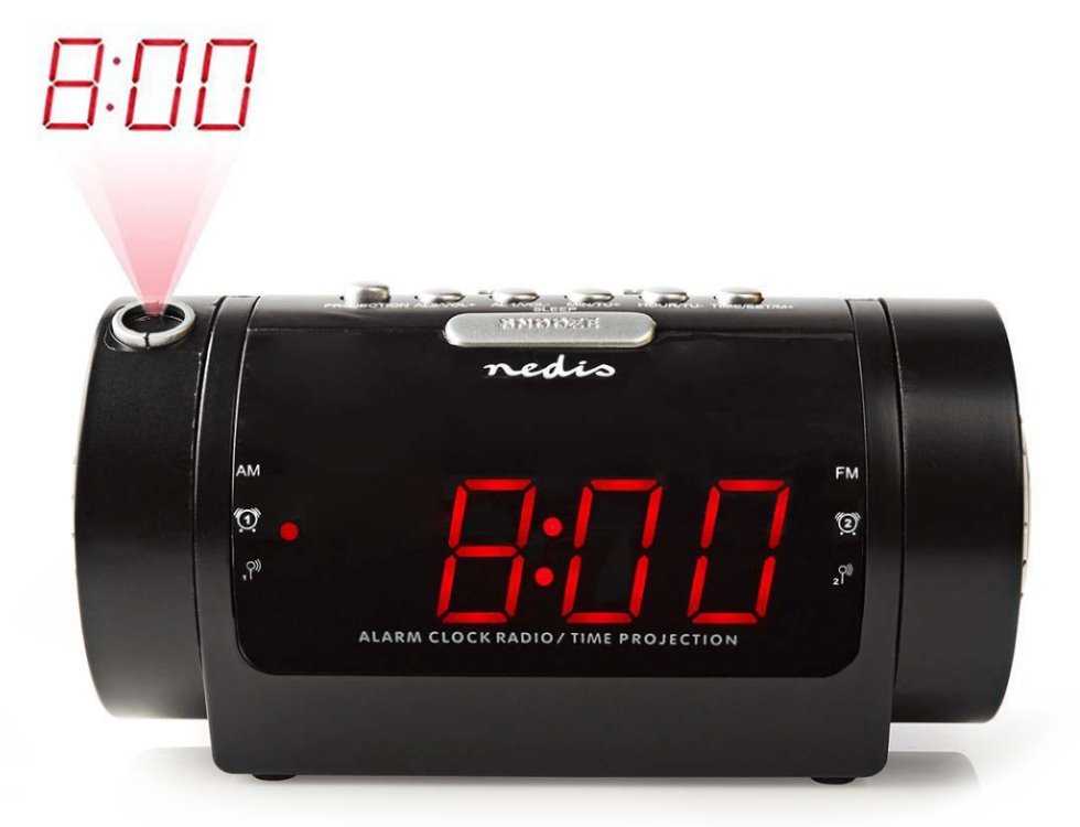 NEDIS digitální budík s rádiem/ LED displej/ promítání času/ AM/ FM/ odložené buzení/ časovač vypnutí/ 2 alarmy/ černý