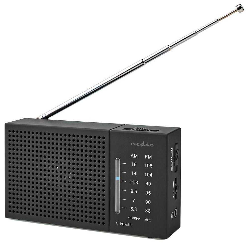 NEDIS přenosné rádio/ AM/ FM/ napájení z baterie/ analogové/ 1.5 W/ výstup pro sluchátka/ černé