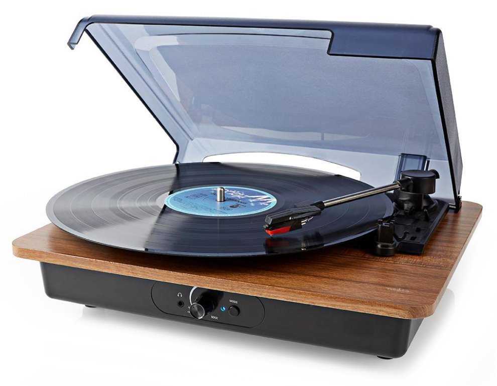 NEDIS gramofon/ 1x stereo RCA/ Bluetooth/ 9 W/ vestavěný (před) zesilovač/ ABS / MDF/ černo-hnědý