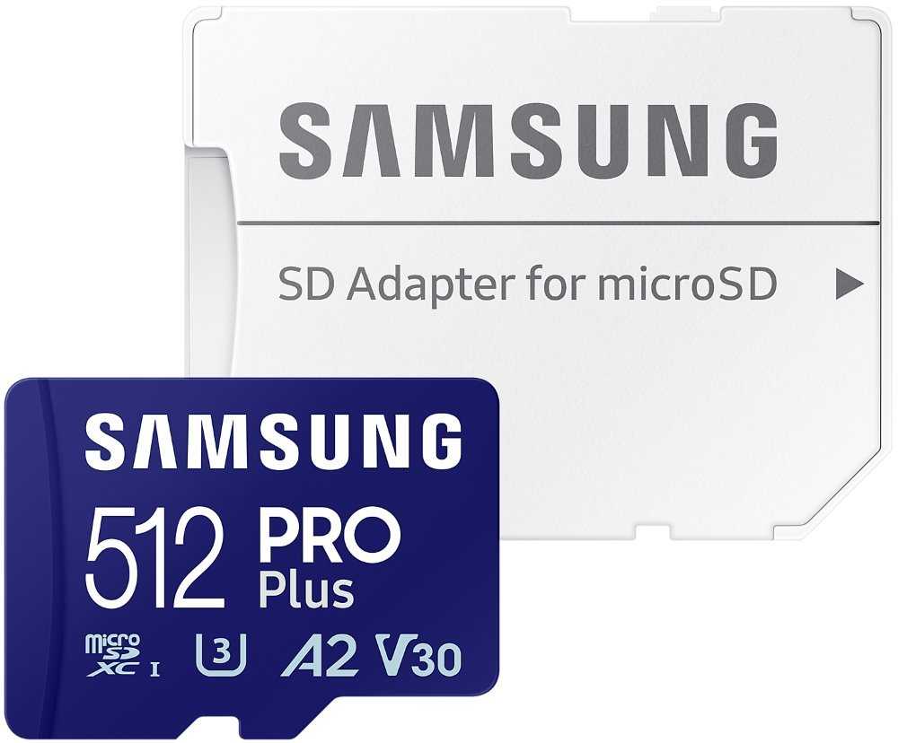 SAMSUNG PRO Plus MicroSDXC 512GB + SD Adaptér / CL10 UHS-I U3 / A2 / V30