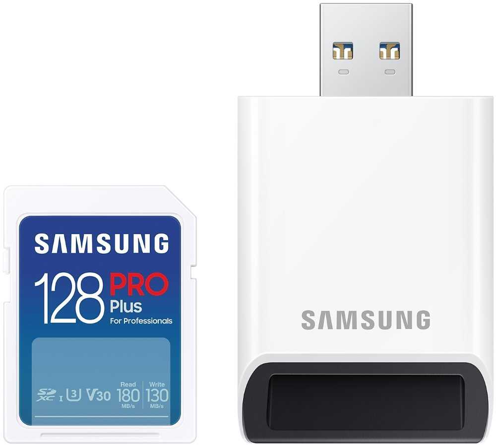 SAMSUNG PRO Plus SDXC 128GB + USB Adaptér / CL10 UHS-I U3 / V30