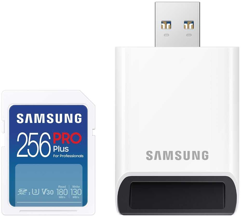 SAMSUNG PRO Plus SDXC 256GB + USB Adaptér / CL10 UHS-I U3 / V30