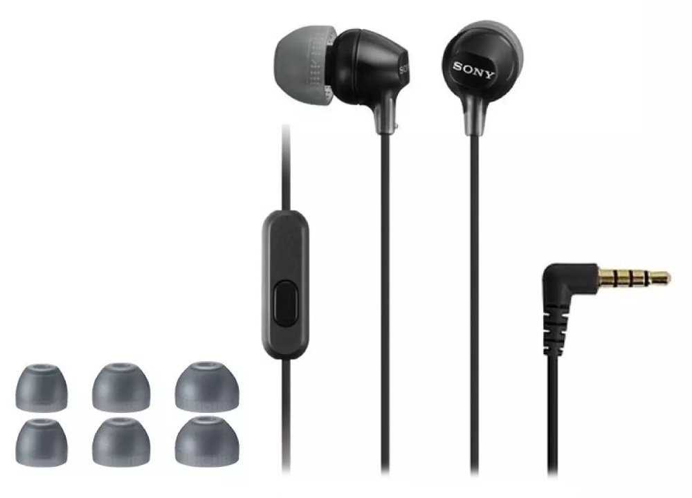 SONY headset do uší MDREX15APB/ sluchátka drátová + mikrofon/ 3,5mm jack/ citlivost 100 dB/mW/ černá