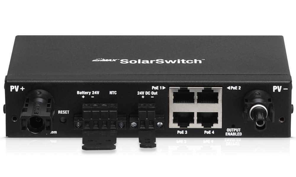 Ubiquiti SunMAX SolarSwitch - MPPT regulátor, switch, 4x RJ45 PoE 24V, do racku