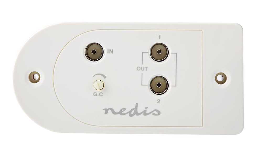 NEDIS zesilovač CATV/ maximální zesílení 25 dB/ 40–862 MHz / 2 výstupy/ konektor IEC/ bílý