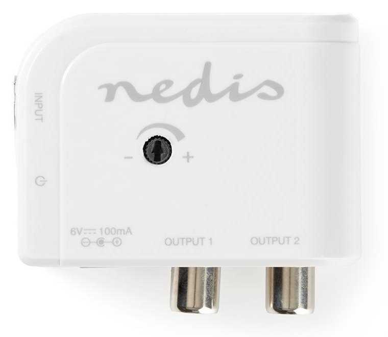 NEDIS zesilovač CATV/ maximální zesílení 15 dB/ 50–790 MHz/ 2 výstupy/ konektor IEC/ bílý