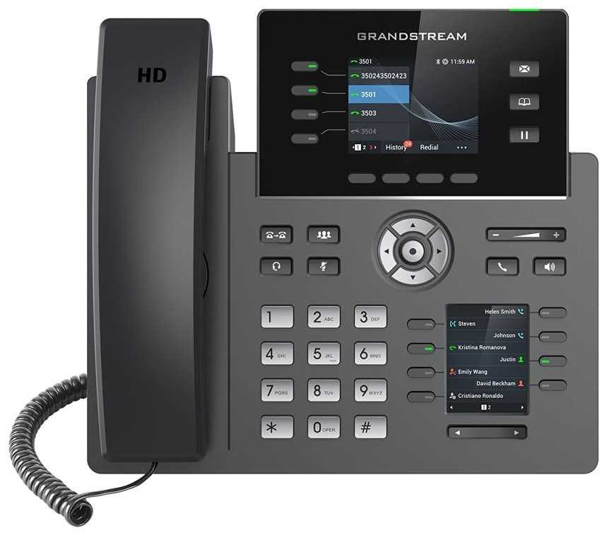 Grandstream GRP2614 VoIP telefon, 4x SIP, barevný 2,8" displej, 2x Gbps RJ45, PoE, WiFi, BT,
