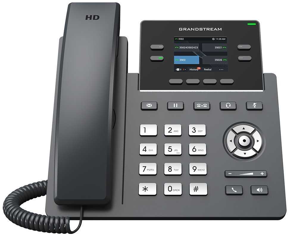 Grandstream GRP2612 VoIP telefon, 2x SIP, barevný podsvícený 2,4" displej, 2x 10/100 Mbps RJ45