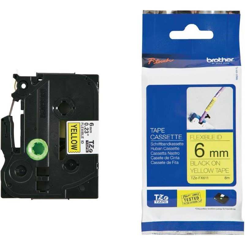 BROTHER flexibilní páska TZE-FX611/ žlutá-černá/ 6mm