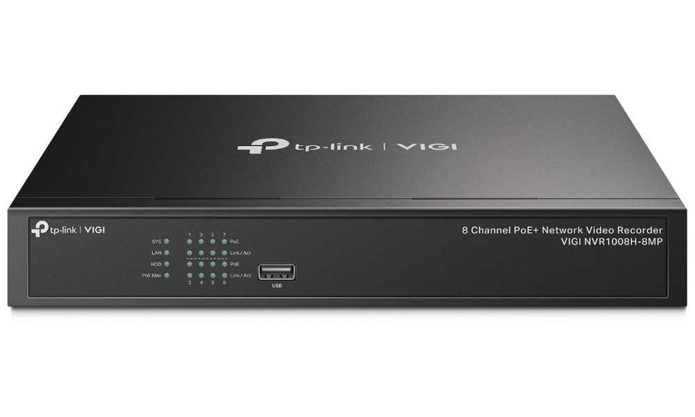 TP-Link VIGI NVR1008H-8MP síťový videorekordér 8 kanálů, 8x Lan s PoE, 2x USB