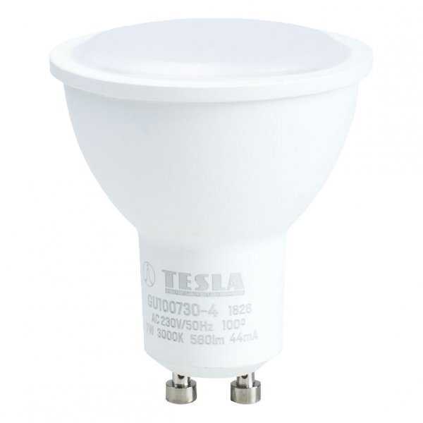 Tesla LED žárovka GU10/7W/230V/560lm/25 000h/3000K teplá bílá/100st
