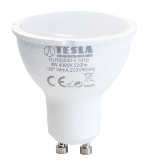 Tesla LED žárovka GU10/3W/230V/250lm/25 000h/4000K denní bílá/100st