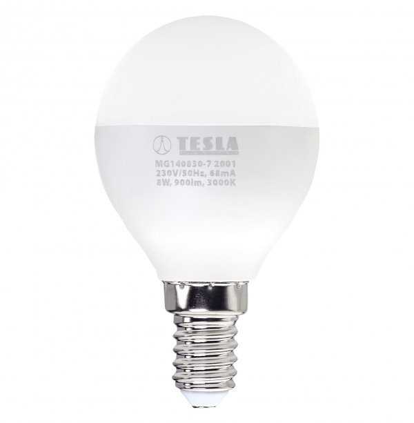 Tesla LED žárovka miniglobe BULB E14/8W/230V/900lm/25 000h/3000K teplá bílá/220st