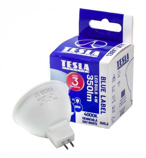 Tesla LED žárovka GU5/ 3 MR16/4W/12V/350lm/25 000h/4000K denní bílá/100st