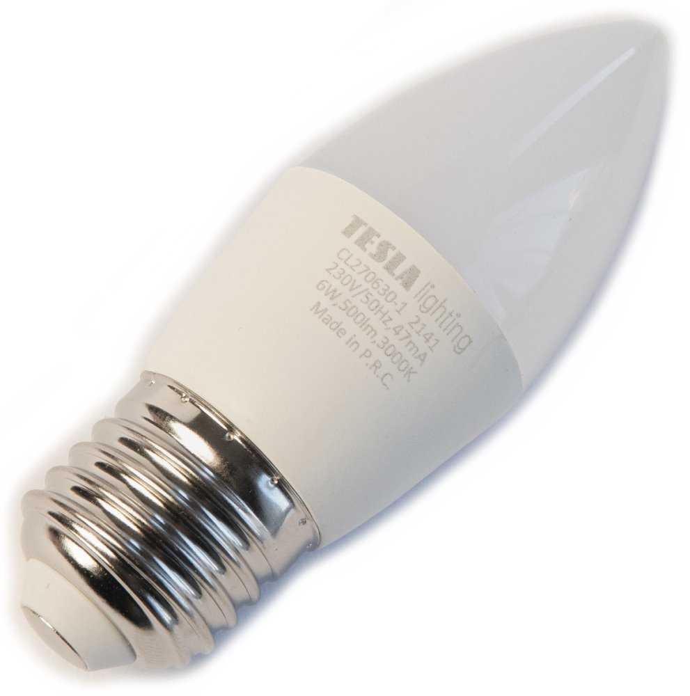 Tesla LED žárovka svíčka E27/6W/230V/500lm/25 000h/3000K teplá bílá/220st