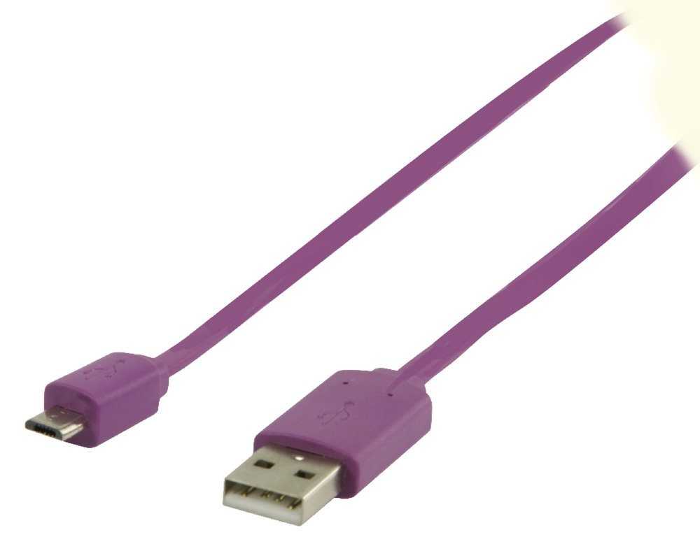 VALUELINE kabel USB 2.0/ zástrčka A - zástrčka micro B/ plochý/ fialový/ 1m