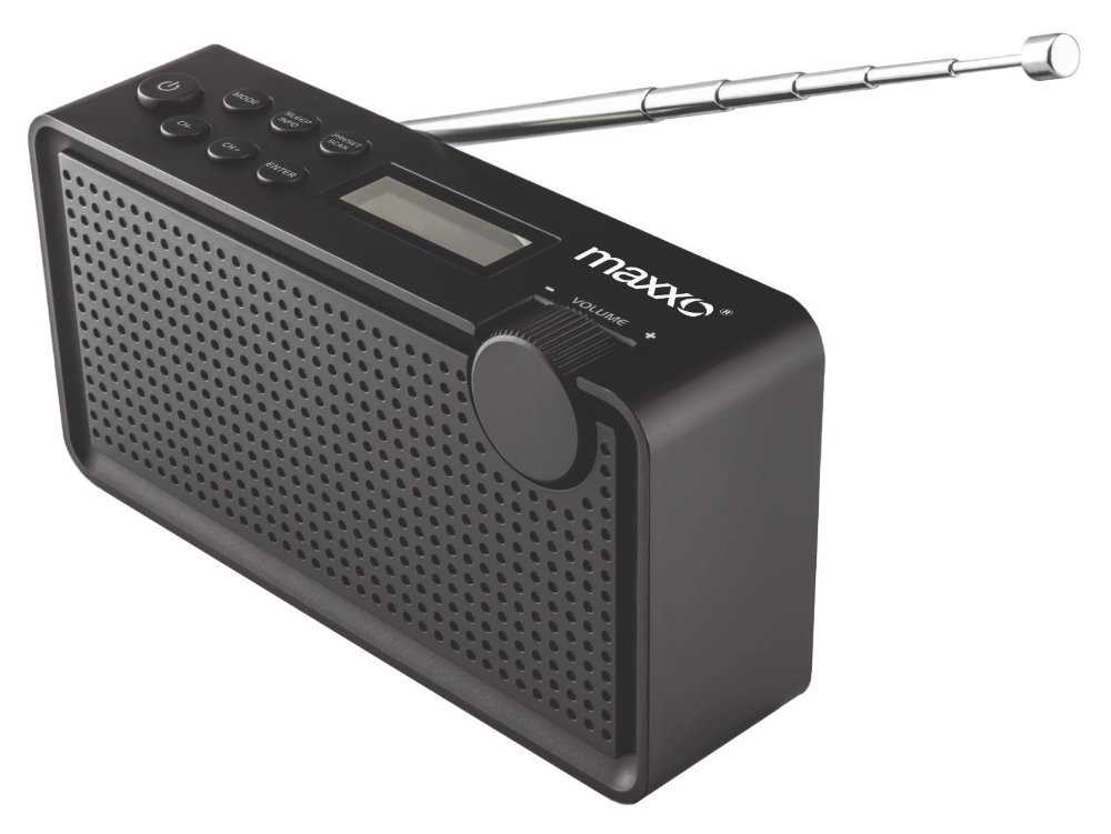 Maxxo rádio PB01/ DAB+/ FM 87,5 - 108MHz/ příkon 5V - 1A/ výkon 2W/ 3,5mm Jack/ až 8 hod.