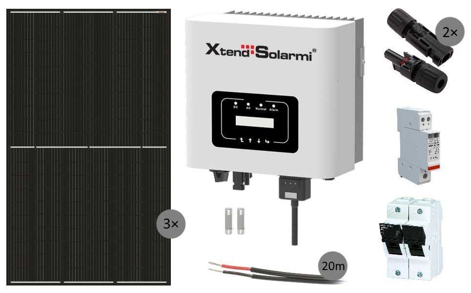 Solarmi GridFree 1000MD solární elektrárna: 1kW síťový měnič s limiterem + 3x 385Wp solární panel